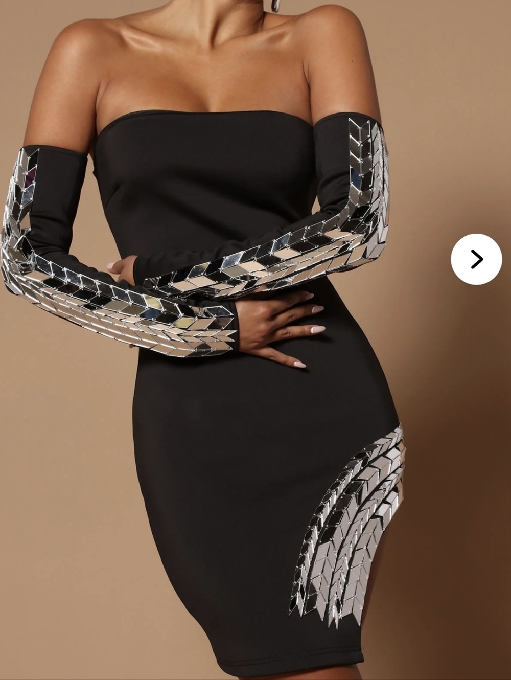 Black STRAPLESS  Mirror-Embellished Bodycon Dress Fashion NOVA NEW WITH TAGS